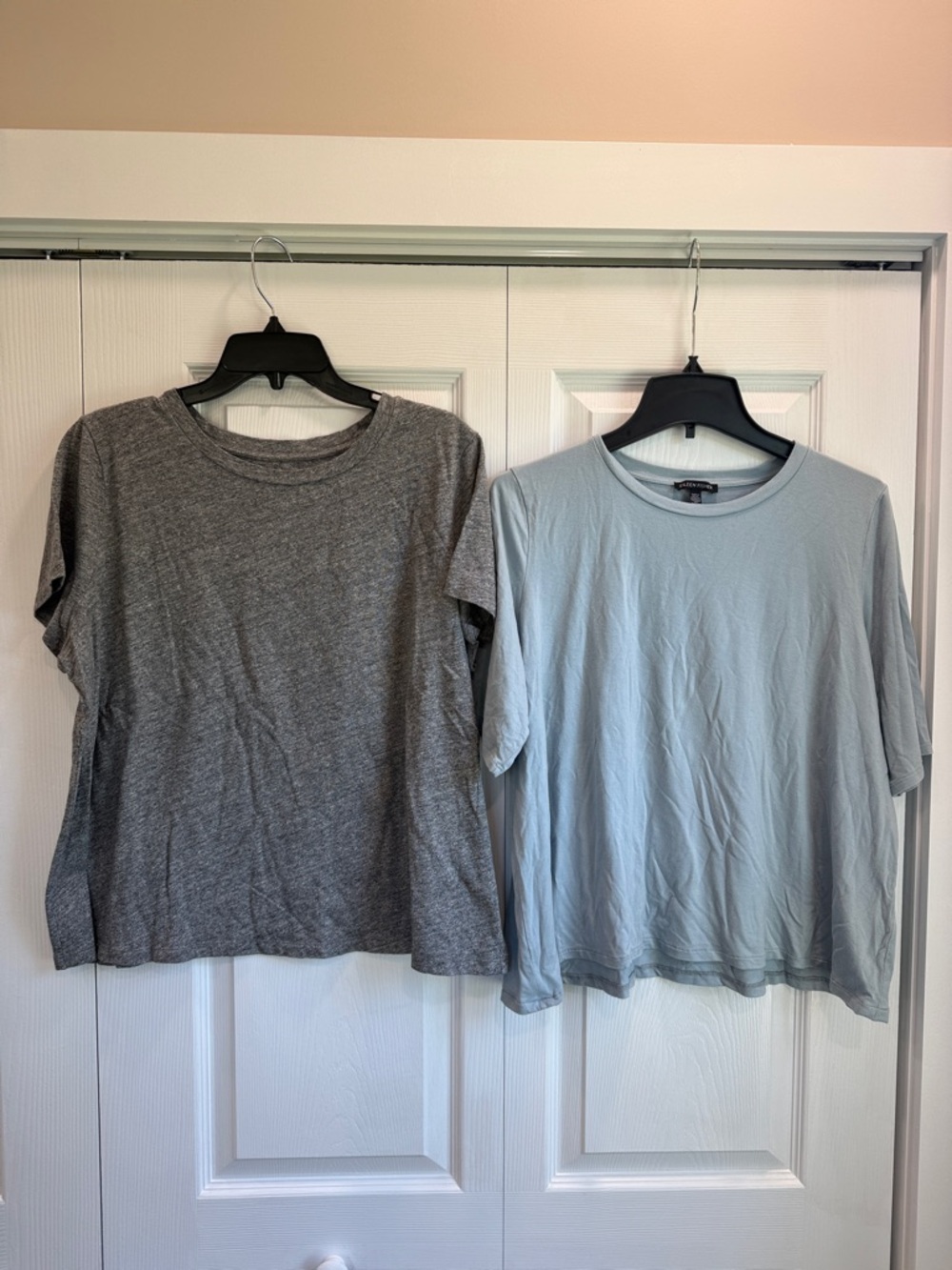 Eileen Fisher Slate Blue Tee & Heather Gray Tee Size XL Cotton Lot of 2